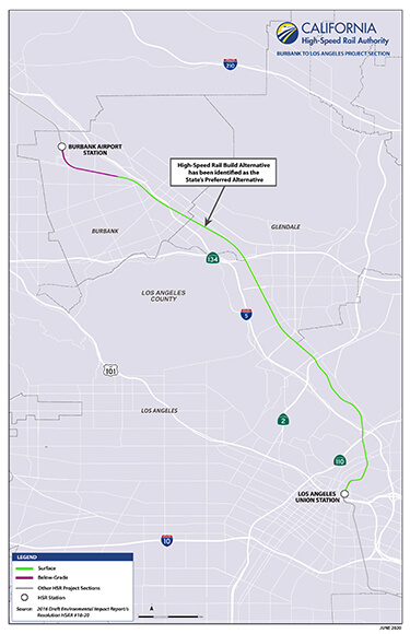 Portion of Burbank to Los Angeles project section map