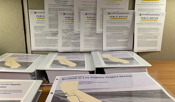 Stack of environmental documents for Burbank to Los Angeles Project Section