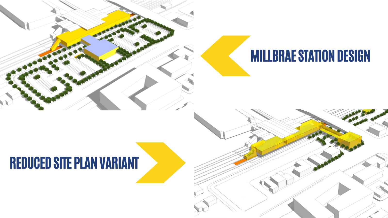 Two illustrations of Millbrae Station