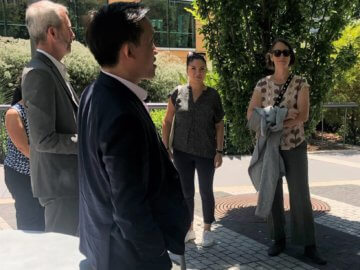 California State Senator Lena Gonzales and Assemblymembers Laura Friedman and David Chiu tour the rooftop park at Salesforce Transit Center.